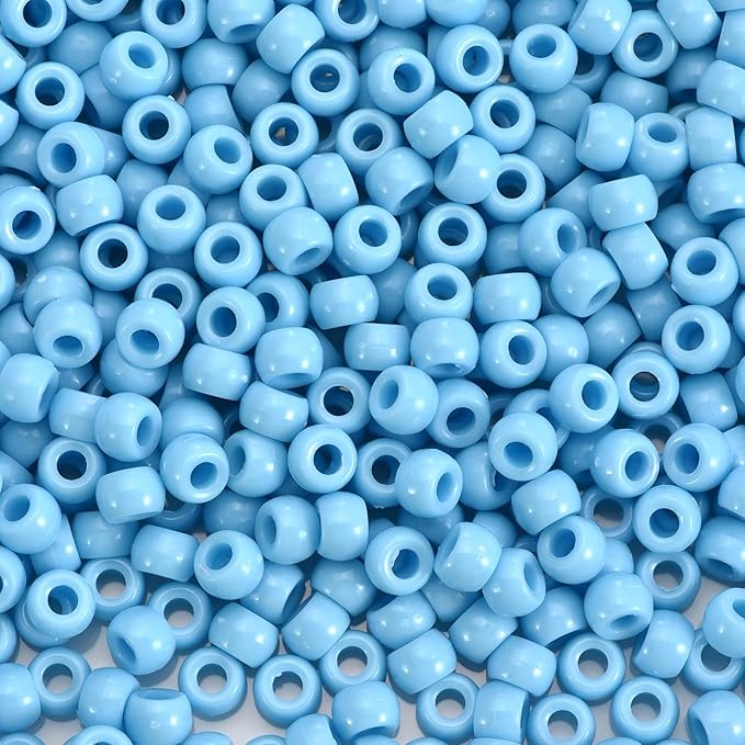 sunrica 1100pcs light blue pony beads 6x9mm large hole plastic beads for kandi, hair braids, necklaces, friendship bracelets