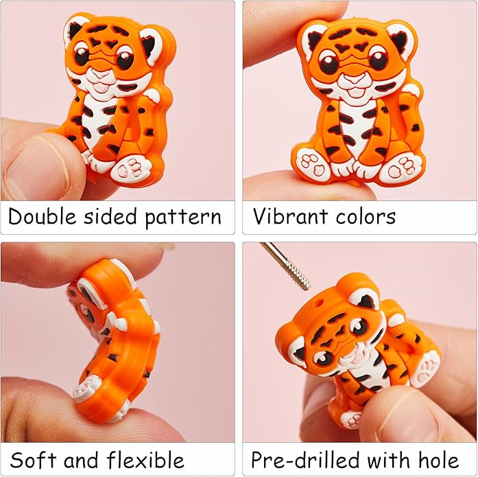 Silicone Focal Beads, 20 Pcs Cute Animals Focal Beads for Pens Characters, Silicone Charm Beads Accessory Kit for Beaded Pens, Keychain Making & DIY Handmade Crafts