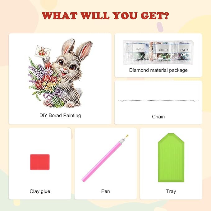 HEIBAGO Easter Bunny Diamond Art Hanging Kits for Adults, Diamond Art Suncatchers Rabbit, 5D Special Shape Diamond Painting Pendant, DIY Window Ornament Gifts for Home Garden Door Wall Decor 8.3x8.3In