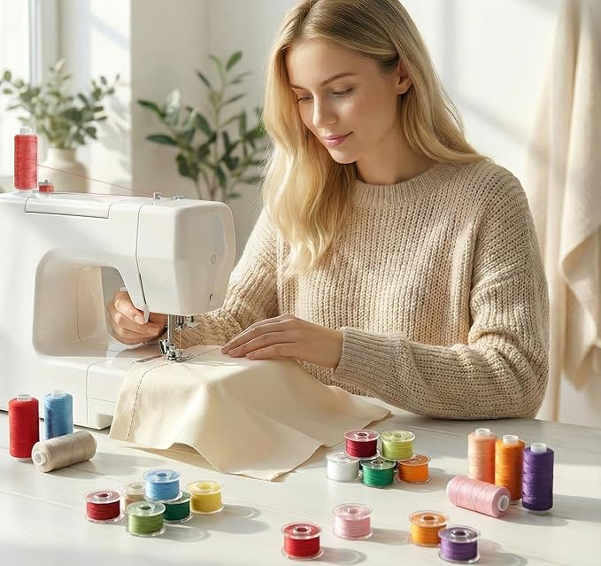 ilauke 50Pcs Bobbins Sewing Thread with Case, SizeA Class15 Prewound Sewing Bobbins for Sewing Machine, 50Colors Polyester Sewing Threads Compatible for Brother/Singer/Babylock/Janome Machine