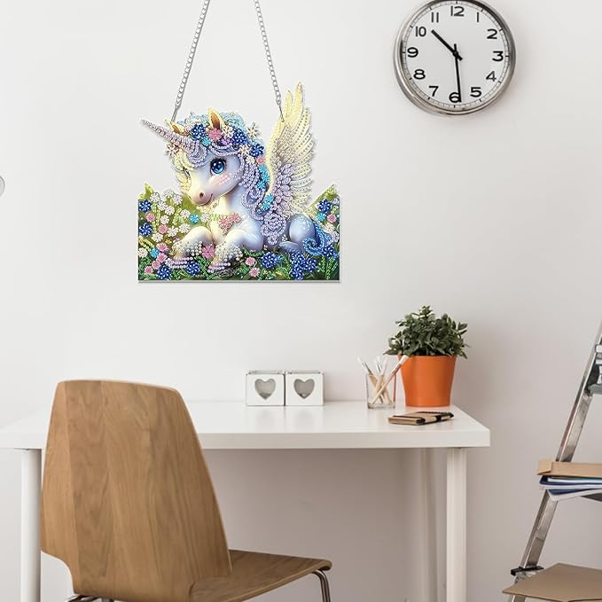 Miwixy Unicorn Hanging Diamond Art Kits for Adults,Flowers Special Shaped Crystal Christmas Diamond Painting Ornament Kit DIY Double-Sided Pattern Window Pendant Gem Art Kit for Home Wall Decor