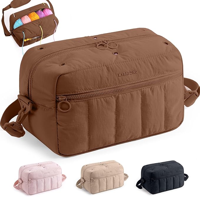 MYBAGZIGN Crochet Bag Organizer for Yarn & Hooks, Large Capacity Yarn Storage Bag with Yarn Holder Holes, Portable Crochet & Knitting Bag for Crocheting on The Go, Craft Travel Bag Gifts for Women