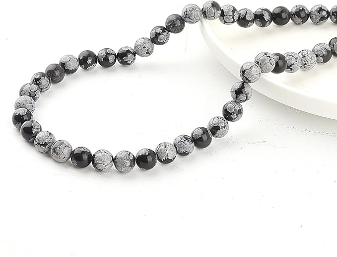 Natural Stone Beads for Jewelry Making - 10mm Gemstone Round Beads for Bracelets(35-37pcs, 10mm, Snowflake Obsidian)