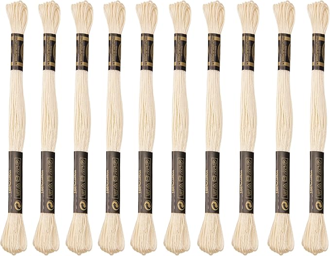12 Skeins Embroidery Cotton Floss is 100% Egyptian Long Fiber Cotton of 8.75yds Each Cottons Cross Stitch Thread for Hand Embroidery DIY Creation and Friendship Bracelet String. (12, Beige)