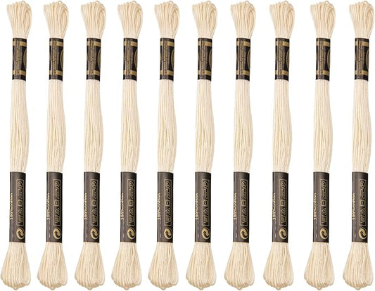 12 Skeins Embroidery Cotton Floss is 100% Egyptian Long Fiber Cotton of 8.75yds Each Cottons Cross Stitch Thread for Hand Embroidery DIY Creation and Friendship Bracelet String. (12, Beige)