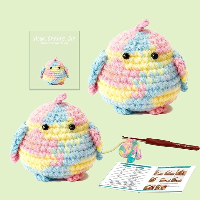 JueRum All in One Crochet Kit for Beginners, 2PCS Animal Crochet Starter Kit with Step-by-Step Video Tutorials,Learn to Crochet Stuffed Amigurumi Animals Knitting Kit for Adult