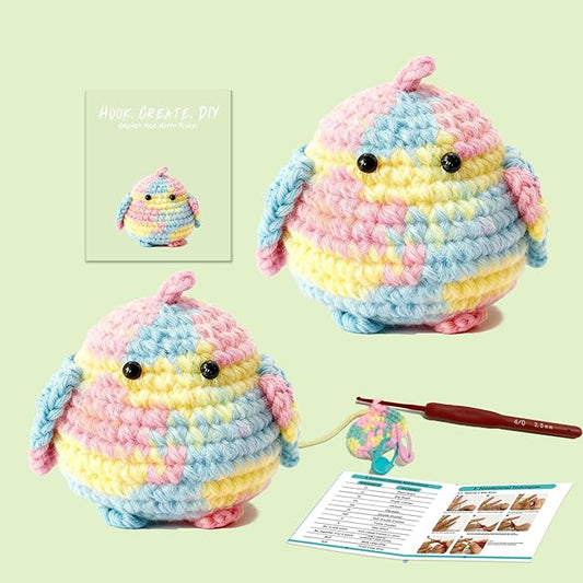 JueRum All in One Crochet Kit for Beginners, 2PCS Animal Crochet Starter Kit with Step-by-Step Video Tutorials,Learn to Crochet Stuffed Amigurumi Animals Knitting Kit for Adult