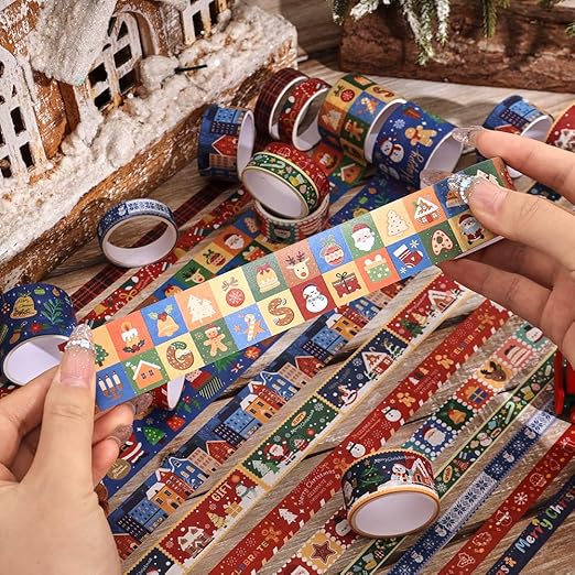 Christmas Theme Washi Tape Set, 12 Rolls Christmas Washi Tape Writable Decorative Tapes for Scrapbooking, Junk Journal Supplies, Bullet Journaling, 0.6"x79" per Roll