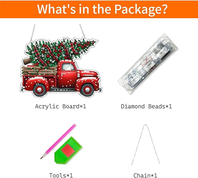 VODAPYC Christmas Diamond Art Hanging Kit for Adults, DIY Double Sided Special Shaped Diamonds Art Window Pendant Ornament for Home Decor(Red Truck)