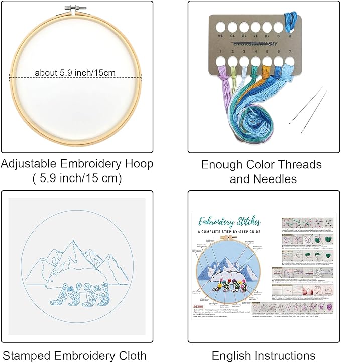 louise maelys embroidery kits for beginners,cross stitch kit for adults,diy needlepoint with glacial polar bear and flowers pattern