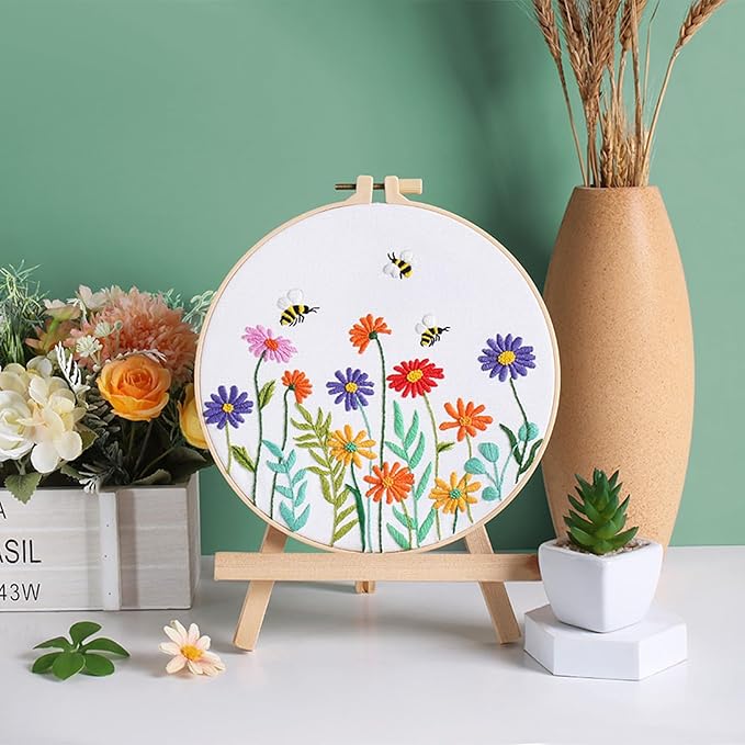 Louise Maelys Embroidery Kits for Beginners,Cross Stitch Kit for Adults,DIY Needlepoint with Daisy Flowers Pattern