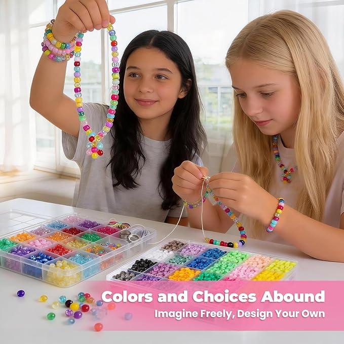 4300Pcs Pony Beads Kit for Bracelets Jewelry Making, 41 Colors Plastic 6×9mm Pony Beads Set Bulk, Friendship Beads for Keychains, Necklaces, DIY Crafts Gifts (100pcs Per Color)