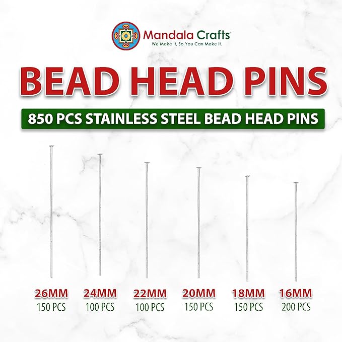 Mandala Crafts Stainless Steel Flat Head Pins for Jewelry Making Earring Making Supplies - Jewelry Findings for Making Earring DIY Bracelets Rosary Charms