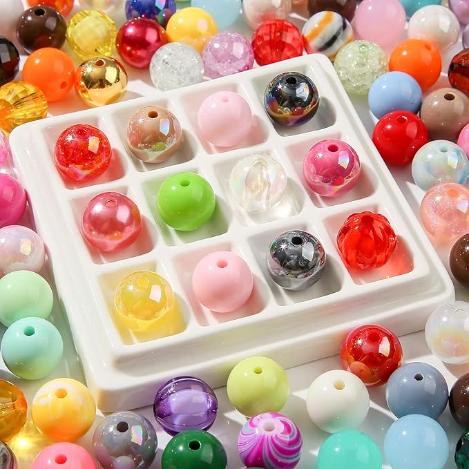 16mm Acrylic Beads 100pcs Focal Spacer Bead Chunk Bubblegum Beads for DIY Crafting Necklace Bracelet Jewelry Making Keychain (10colormix)