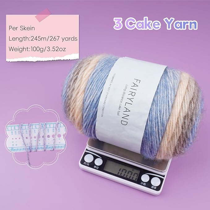 Cake Yarn for Crocheting,Colorful Crochet Yarn 3x100g 60% Cotton 30% Acrylic 10% Wool,Soft Fluffy Gradient Ombré Cotton Yarn for Crocheting Sweater,Blanket,Glove