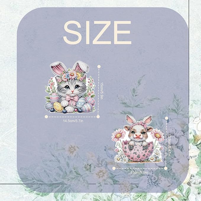 TDFERAN 2 Set Hanging Diamond Art Painting Kit Easter Ornament Cat Cow Painting Pendant Animal Diamond Gem Kits Ornament Kit for Adults DIY Acrylic Crystal Board Painting