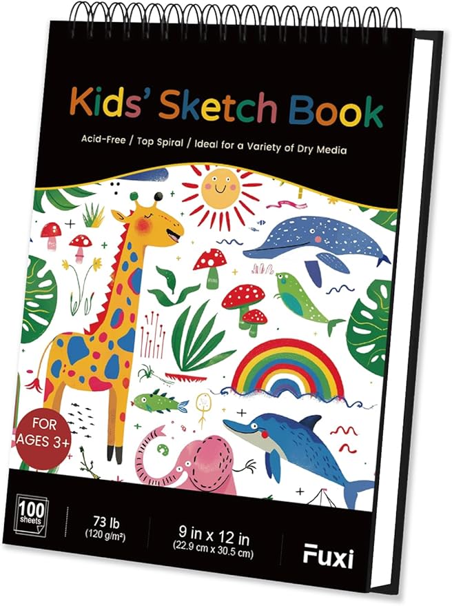 sketch book for kids, 9" x 12" kid sketchbook, 100 sheets (73lb/120gsm) drawing paper for kids, spiral sketch pad for kid, christmas gifts for grandkids.