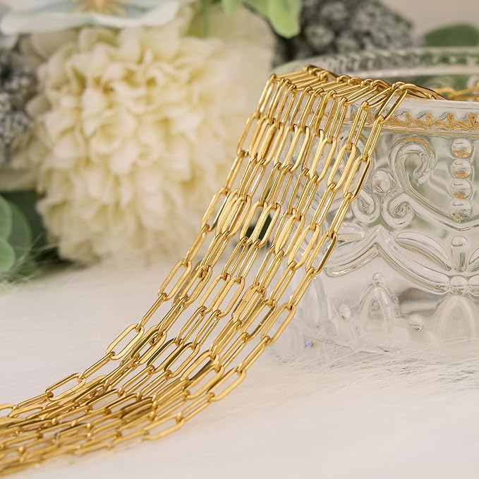 10 Pack Gold Filled Bulk Necklace Chains for Jewelry Making 20 Inch Paper Clip Stainless Steel Adjustable Charm Necklace Making Kit for Women