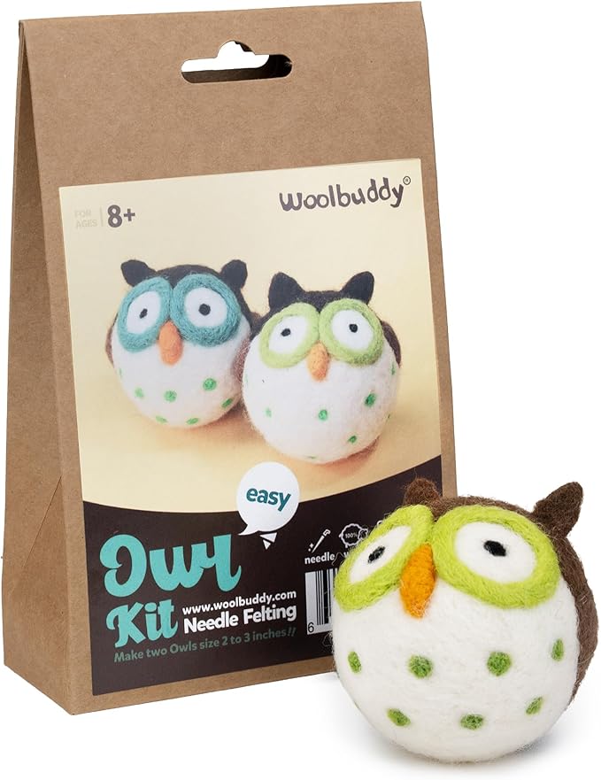 Woolbuddy Owl Needle Felting Kit for Beginners – DIY Animal Craft Kit with Wool, Needles & Photo Instructions – Fun Project for Adults & Kids