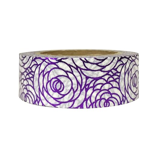 Wrapables Colorful Washi Masking Tape, Metallic Purple Peonies