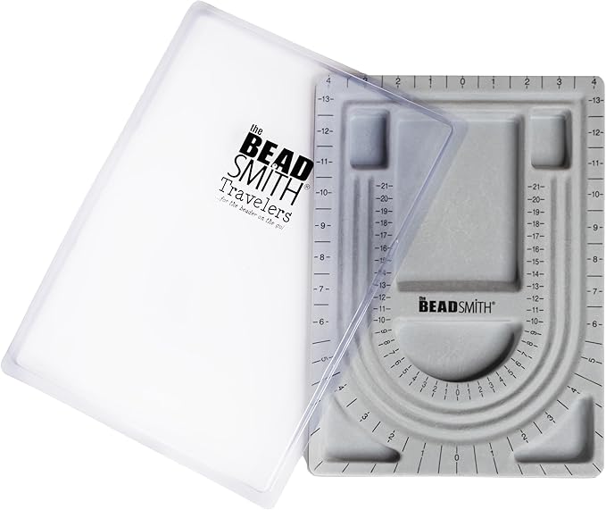 The Beadsmith Bead Board with Cover, Grey Flocked, 3 U-Shaped Channels, 6 Recessed Compartments,13.25H x 9.75L inches, Design Boards for Creating Bracelets, Necklaces and Other Jewelry