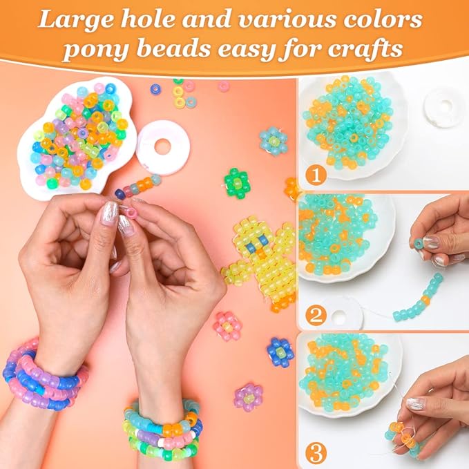 pony beads, multi-colored bracelet beads, beads for hair braids, plastic bead for crafts (medium pack, glow in the dark)…