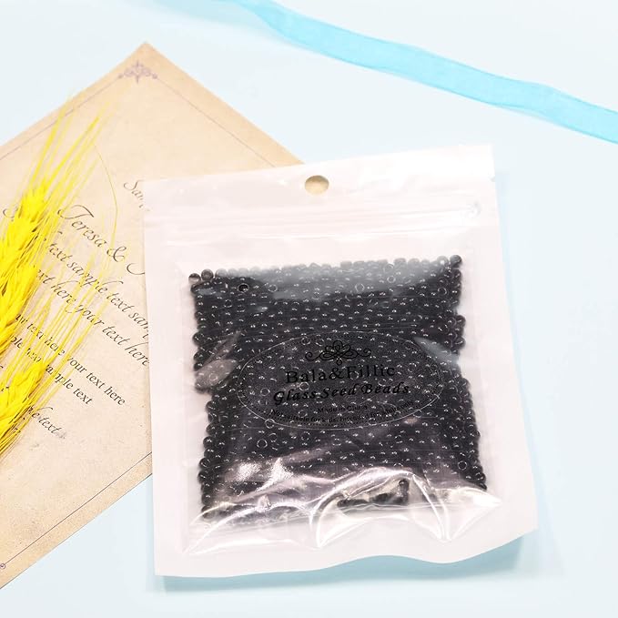 Bala&Fillic Black Color 4mm Seed Beads About 1200pcs/100Grams in Bag, 6/0 Glass Craft Beads for Making Bracelet and Necklace (Black)