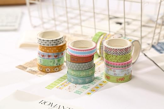 60 Rolls Cute Washi Tape Pack Basic Mini Adhesive Tapes Stars, Plaids, Florals, Grids & Dots Patterns Decorative Masking Tape Sets for Craft, Kids, Scrapbook, DIY, Gift Wrapping (Kawaii)