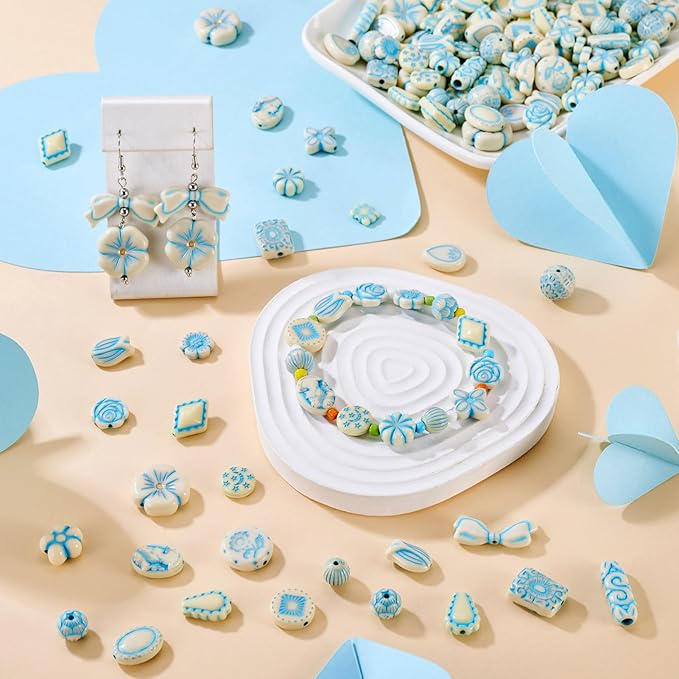 Cheriswelry 132Pcs Assorted Acrylic Beads Vintage Beads Bracelet Making Set Flat Round Flower Butterfly Bead Printed Aesthetic Bead Spacers 9-20mm for Necklace Phone Strap Keychain Jewelry Making