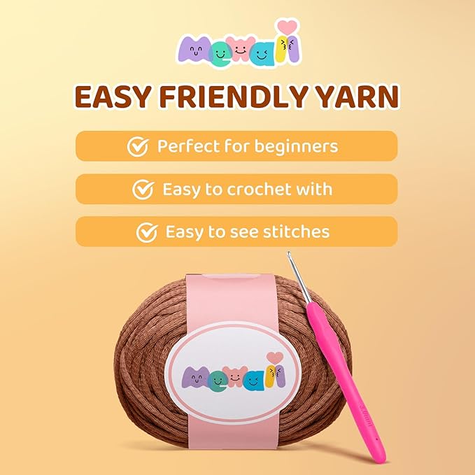Mewaii Crochet Kit for Beginners Level 2 with 40% Extra Eco-Friendly Pre-Started Easy Yarn, Step-by-Step Video Tutorials for Adults and Kids (Sitting Puppy)