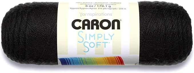 Caron H970039727 Simply Soft Solids Yarn 100% Acrylic - 6 oz - Black - Machine Wash & Dry