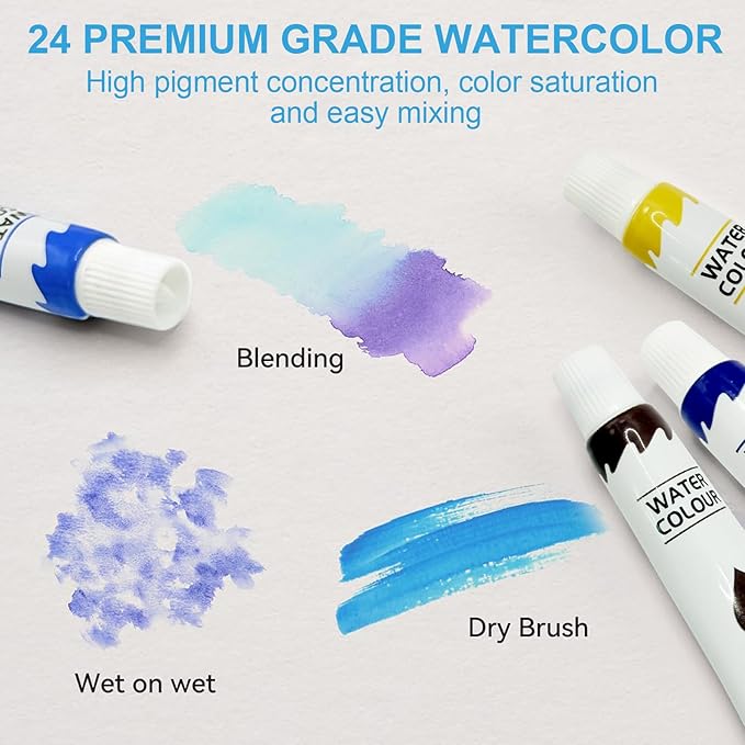 Mini Watercolor Paint Set, Travel Paint kit, Pocket Watercolor Set with Paint, Brush, Sketchbook & Copper Clip, Watercolor Travel Kit for Beginners, Artists & Painting Enthusiasts