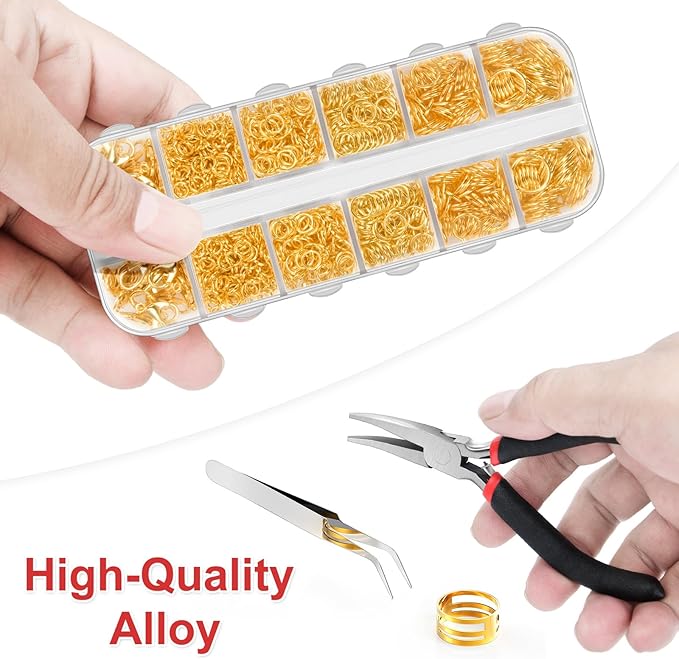 1200 Pcs Jump Rings for Jewelry Making Supplies, Necklace Repair Kit with Plier, Tweezer, Lobster Claw Clasps, Open Rings for Crafts & Keychains (1200Pcs Gold)