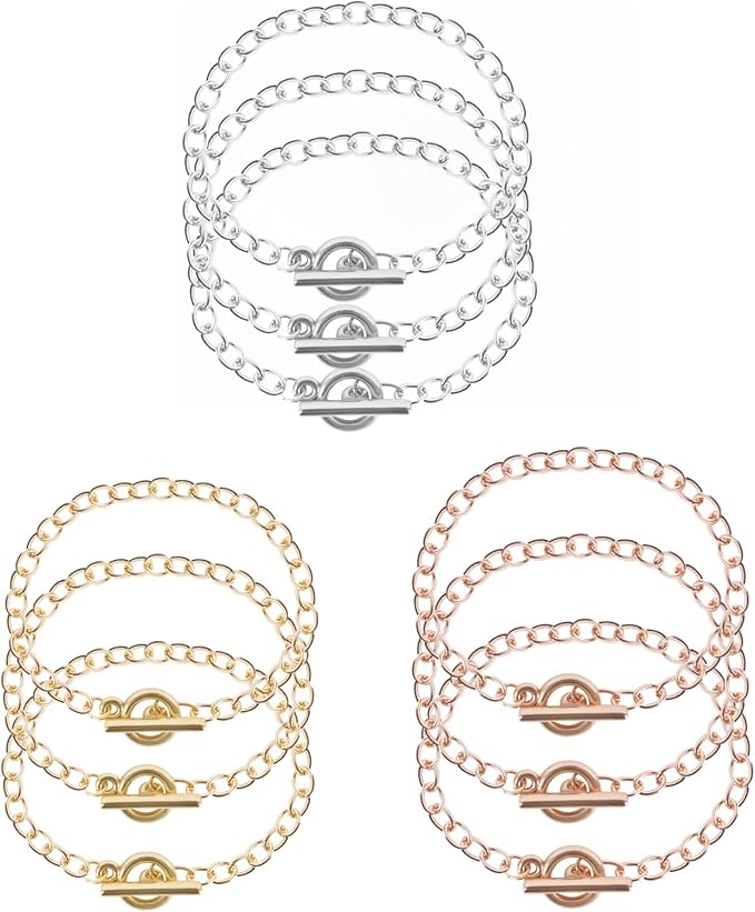 9 Pieces Bracelet Chains with Lobster Clasps for Women DIY Jewelry Making Bracelets Crafts Supplies (Gold, Silver and Rose Gold)