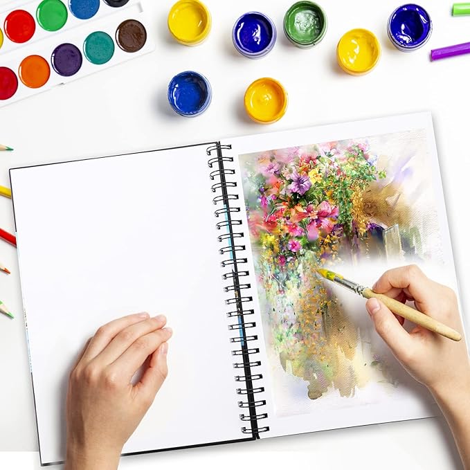 bianyo mixed media paper sketchbook, a4 (8.26" x 11.69"), 60 sheets/each, 123 lb/200 gsm, pack of 2 pads, spiral-bound pad, ideal for wet & dry media like marker, watercolor, acrylic, pastel, pencil