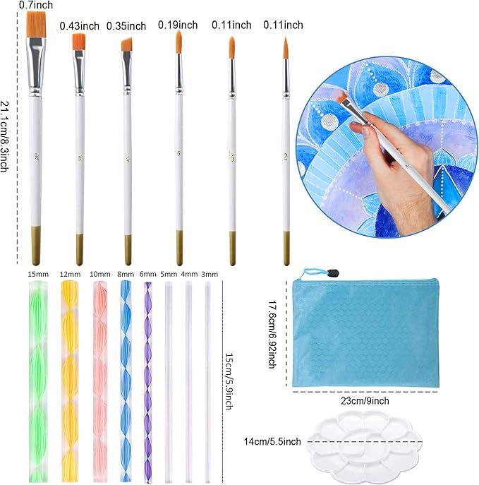 Mandala Dotting Tools,Augshy 58PCS Dot Painting Tools Set Rock Painting Supplies with a Blue Zipper Waterproof Storage Bag for Painting Rocks