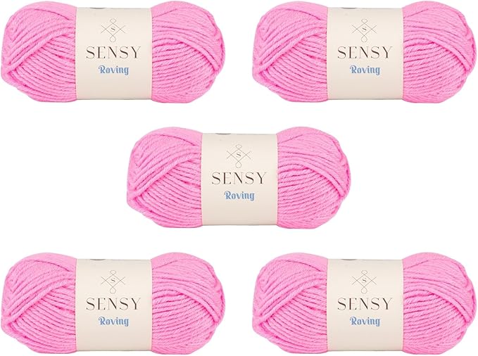 5 Skeins of Sensy Roving Yarn, 3.5 oz, 132 Yards, Gauge 5 Bulky (Neon Pink)