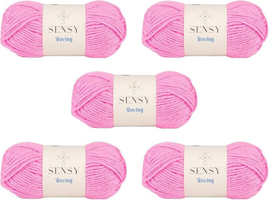 5 Skeins of Sensy Roving Yarn, 3.5 oz, 132 Yards, Gauge 5 Bulky (Neon Pink)