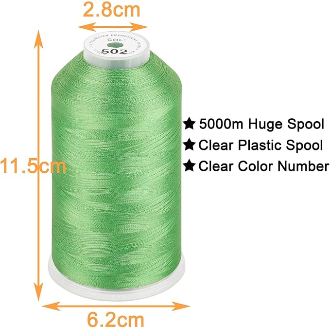 New brothread - Single Huge Spool 5000M Each Polyester Embroidery Machine Thread 40WT for Commercial and Domestic Machines - Mint Green
