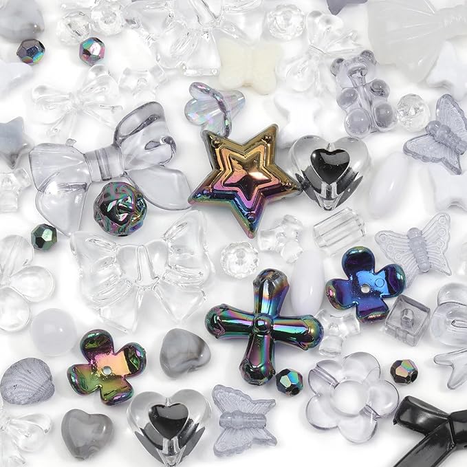 Assorted Acrylic Beads for Bracelet Making Kit, 150g Cute Beads for Keychain Making, Kandi Charms, Kawaii Jewelry Making, DIY Crafts