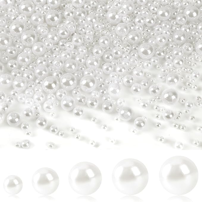 UPINS White Pearl Beads for Jewelry Making Round Nature Pearls with Hole for Bracelets Necklace Making Earrings Kit Pearl Filler Decoration DIY Craft (5 Size)