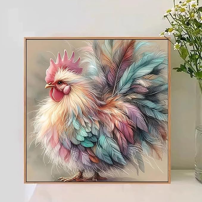 Paint by Numbers Kit for Adults, Rooster Paint by Numbers Kit for Adults Beginners, DIY Acrylic Painting on Canvas for Home Wall Art Decor(16x16Inch