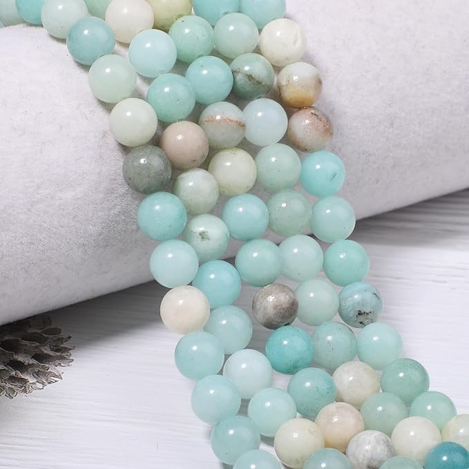 Stone Beads, 60pcs Amazonite, 6mm Round Loose Beads for Jewelry Making, Bracelets, with Bag, String & Card