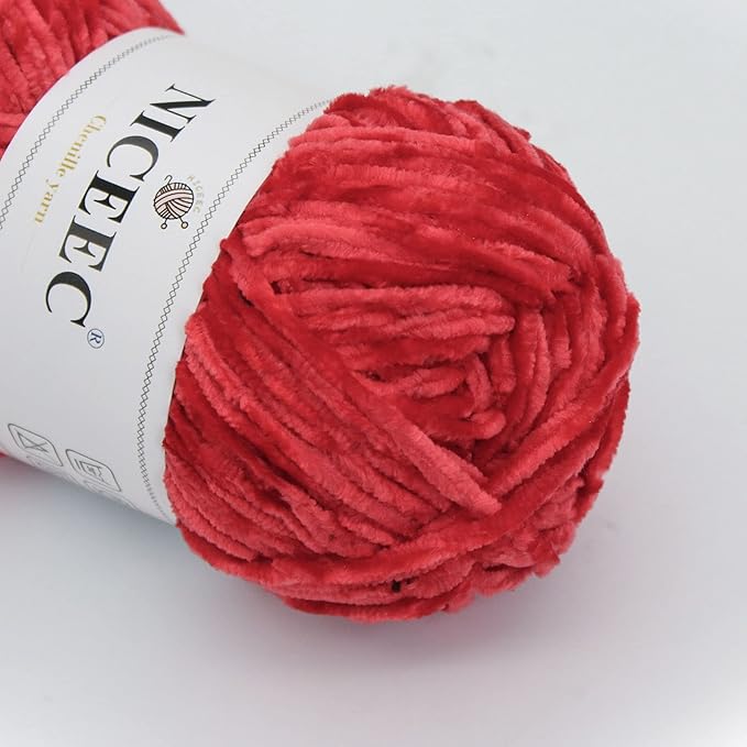 NICEEC 3 Skeins Soft Chenille Yarn Assorted Colors Blanket Yarn for Knitting Fancy Yarn for Crochet Weaving DIY Craft Total Length 3×85m (3×93yds, 3×50g)_Red Series