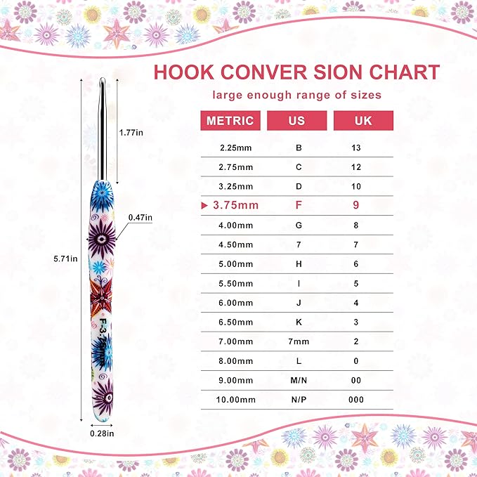 3.75mm Crochet Hook, Ergonomic Handle for Arthritic Hands, Soft Rubber Grip Extra Long  Knitting Needles for Beginners and Knitting Crocheting Yarn (3.75mm)