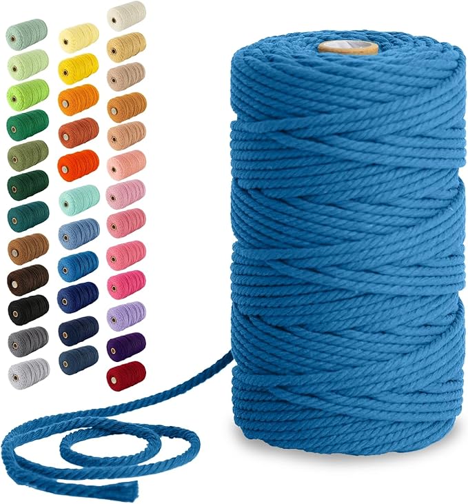 Nook Theory Macrame Cord - 4mm 109 Yards Cotton Rope, 3mm 5mm Yarn, String for Crafts, Perfect for Macrame Wall Hanging and Boho Decorations (Marlin Blue)