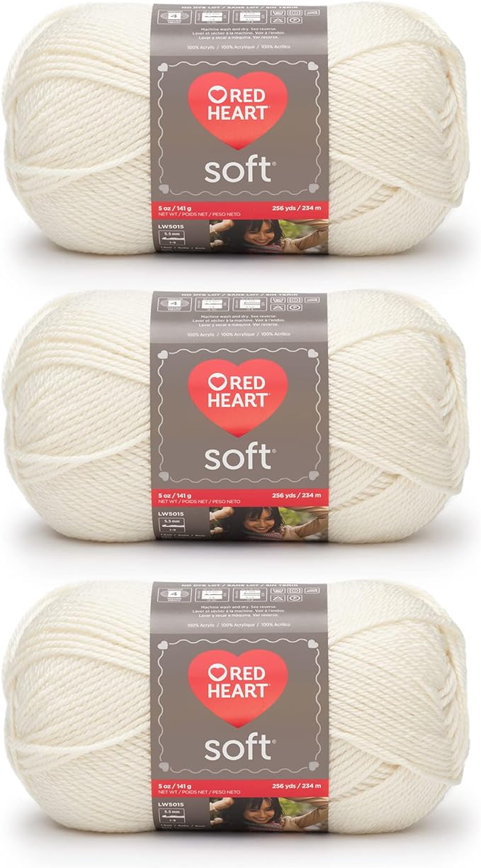 Red Heart Soft Off White Yarn - 3 Pack of 141g/5oz - Acrylic - 4 Medium (Worsted) - 256 Yards - Knitting/Crochet