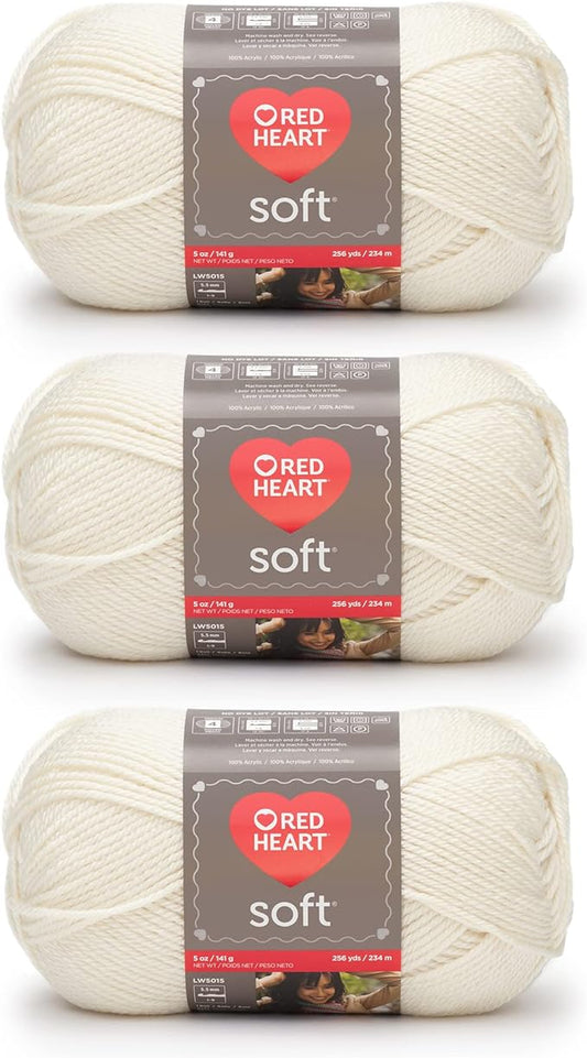 Red Heart Soft Off White Yarn - 3 Pack of 141g/5oz - Acrylic - 4 Medium (Worsted) - 256 Yards - Knitting/Crochet