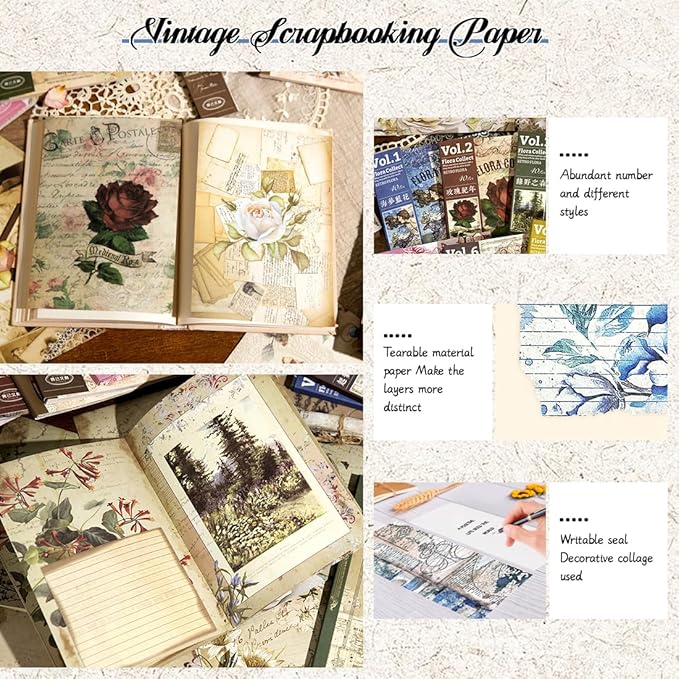 160Pcs vintage scrapbook supplies Set,4 styles of design Mixed Special Paper for Letter Writing,Double-sided scrapbook paper, DIY Junk Journal supplies, decoupage paper,card making supplies
