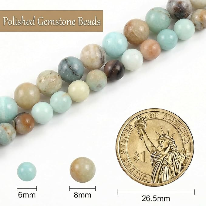 Stone Beads, 60pcs Amazonite, 6mm Round Loose Beads for Jewelry Making, Bracelets, with Bag, String & Card